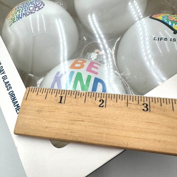 LIFE IS GOOD Set of 4 Decorative Glass Christmas Tree Ornaments 4 pack large si - Picture 8 of 8